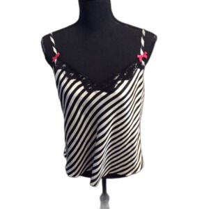 Linea Donatella Large 12-14 Striped Camisole Black White Lace Pink Bows